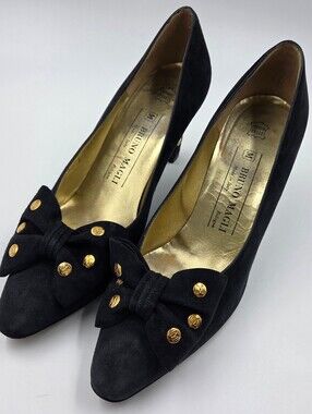 ​BRUNO MAGLI Bologna Dark Navy Blue Suede High Heel Bow Pumps Made in Italy